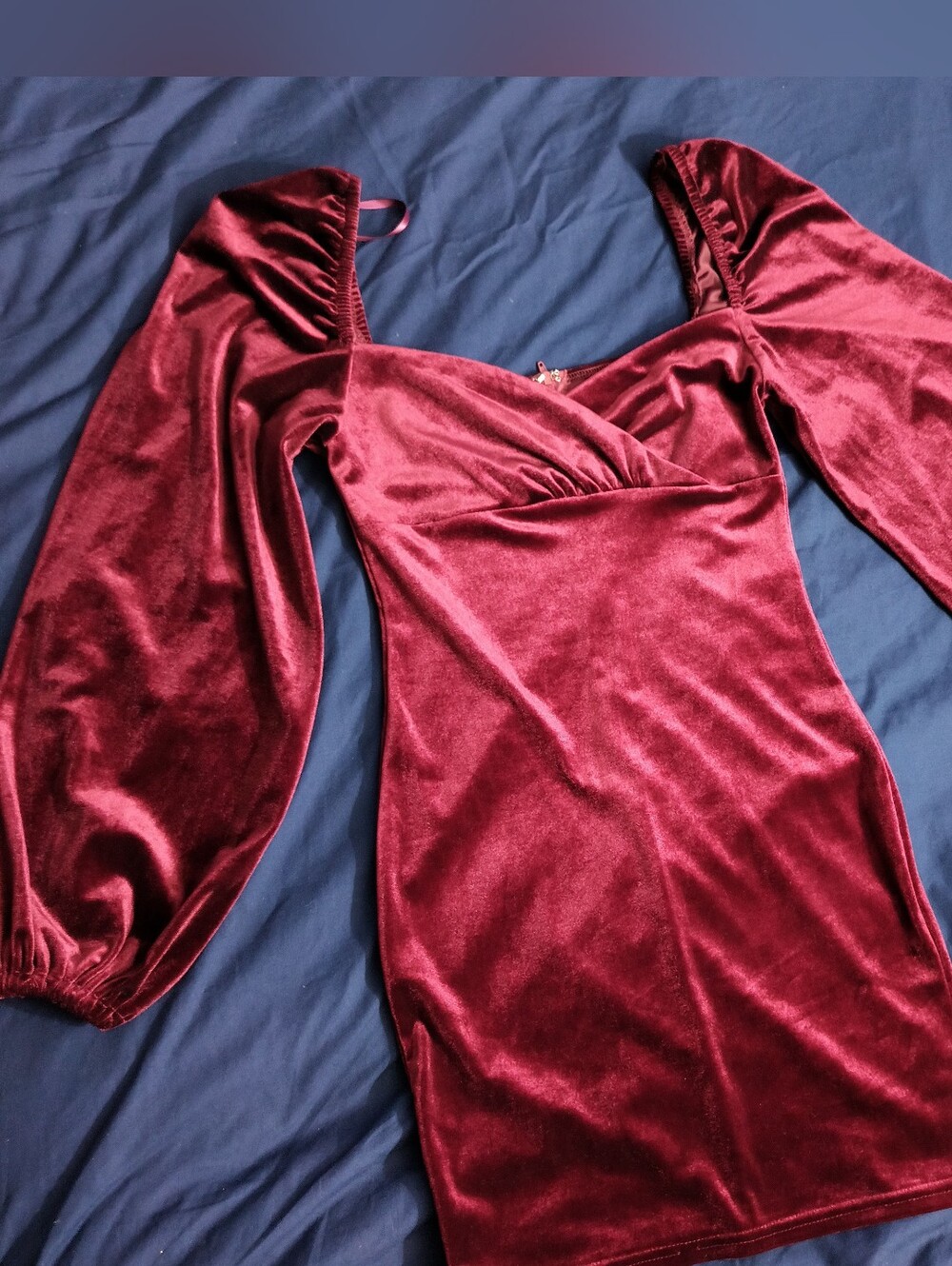 Windsor Deep Wine Red Velvet Dress Off The Shoulder Puff Sleeve Sz Small Stretch